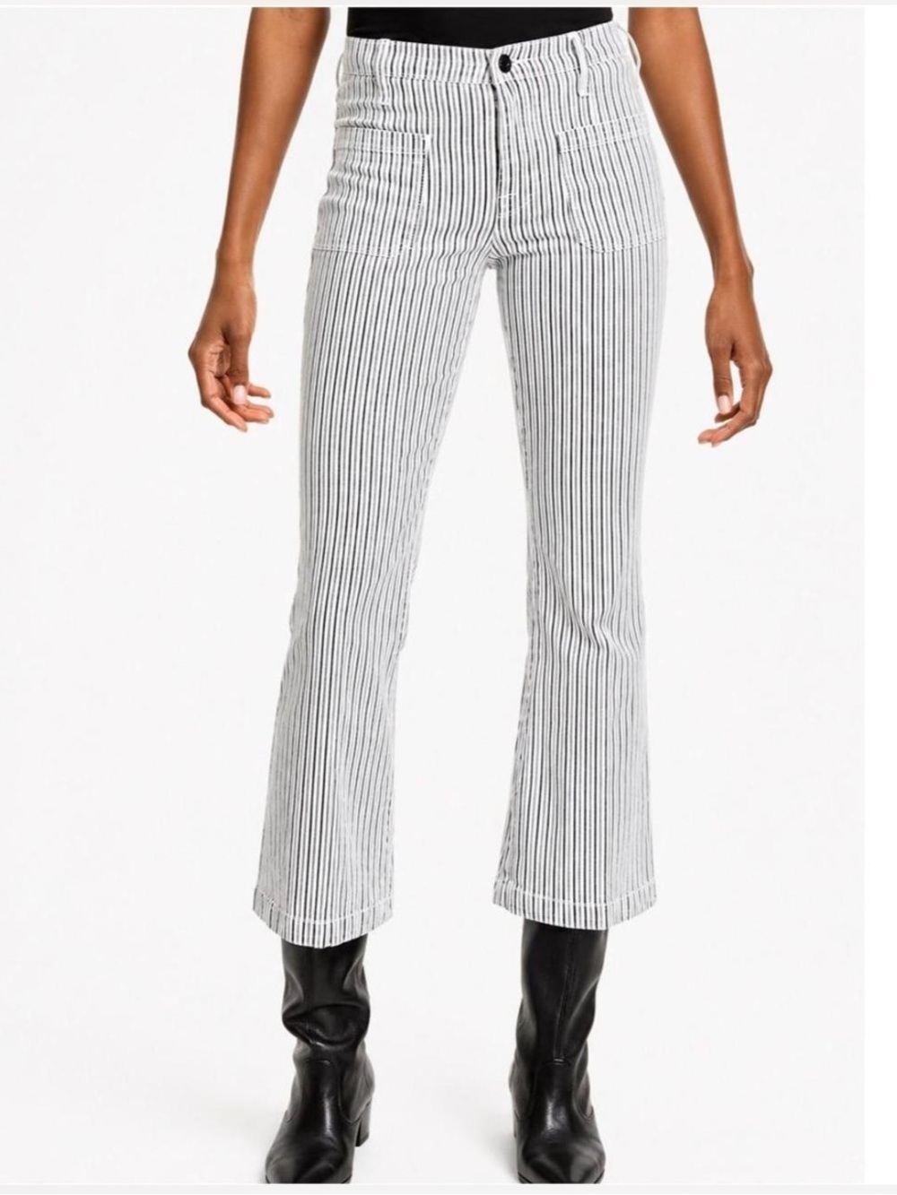 Frame Denim Blanc Multi Vertical Stripe Crop le Bardot crop Flare Jeans